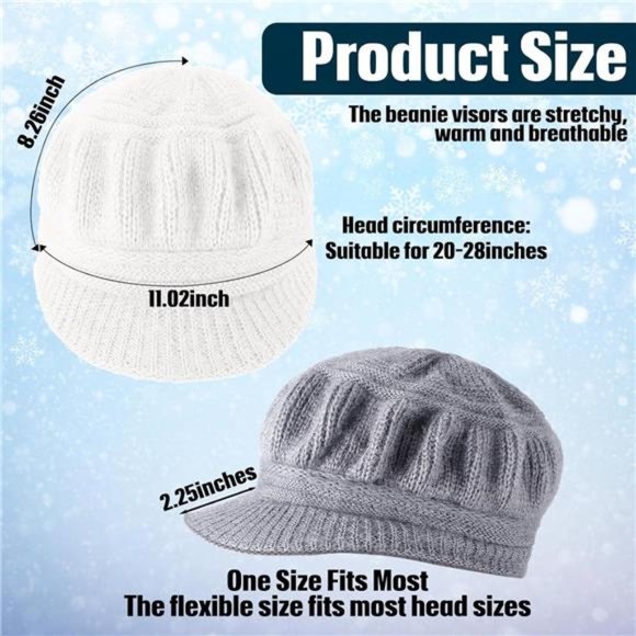 3 Pieces Wom Winter Beanie Hats Cap with Visor Knitted Newsboy main image 4